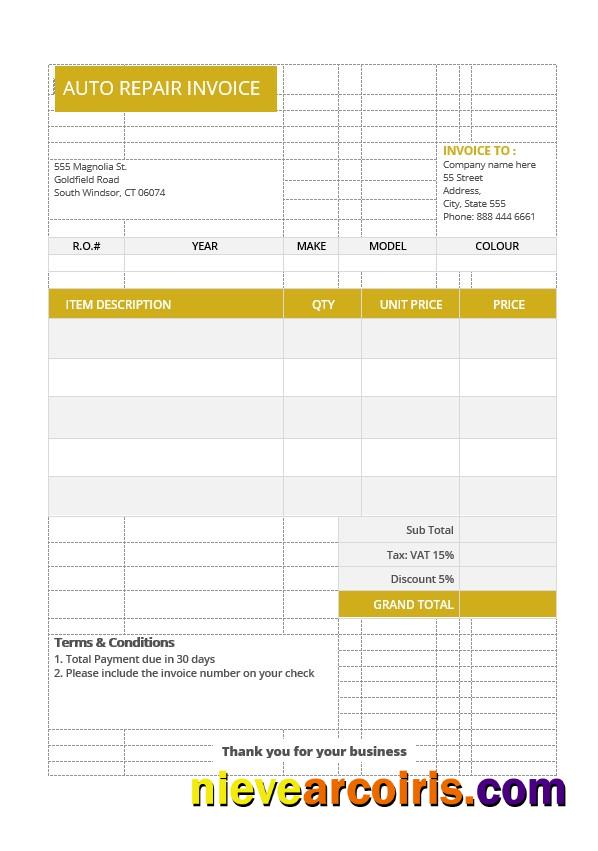 Sample Auto Repair Invoice